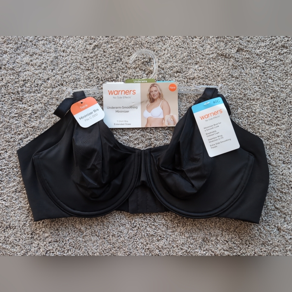 NWT Warners Underarm Smoothing Minimzer Underwire Black Bra Sz. 40C